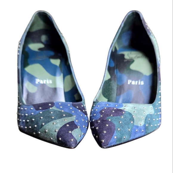 !SOLD! Christian Louboutin Kate Plume 100 Camo Studded Suede Pumps 36 - Picture 9 of 16